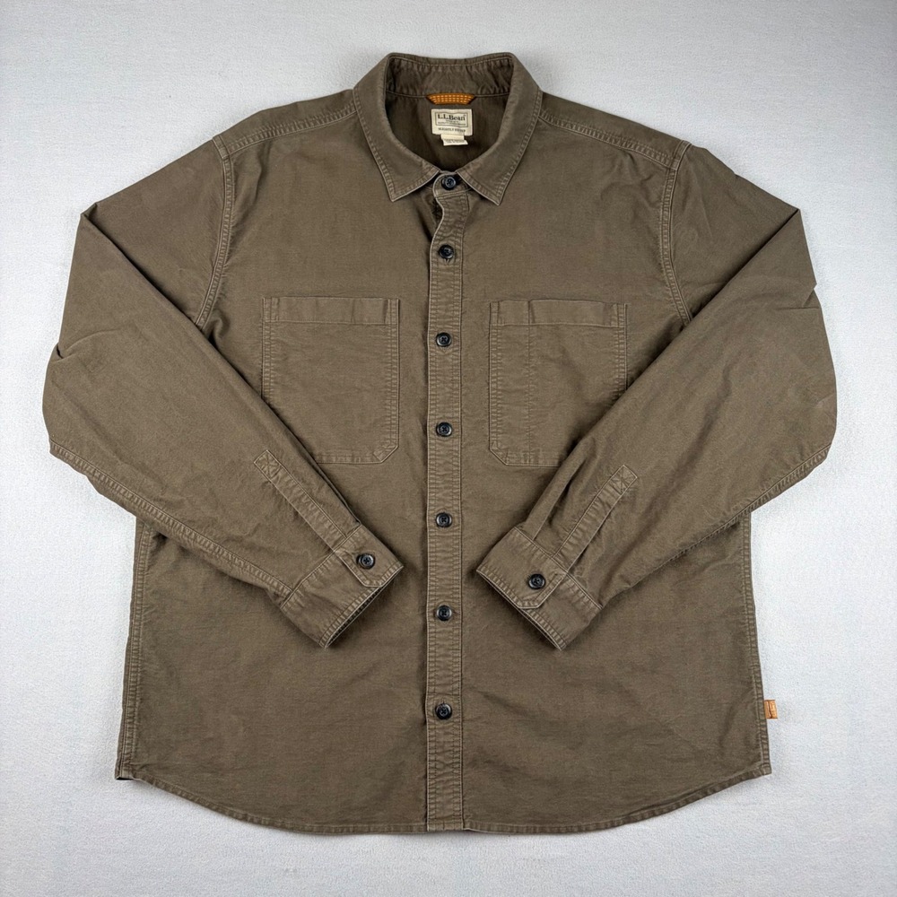 LL Bean Moleskin Mens XL Reg Slightly Fitted Brown Camp Hike Button Shirt 523730